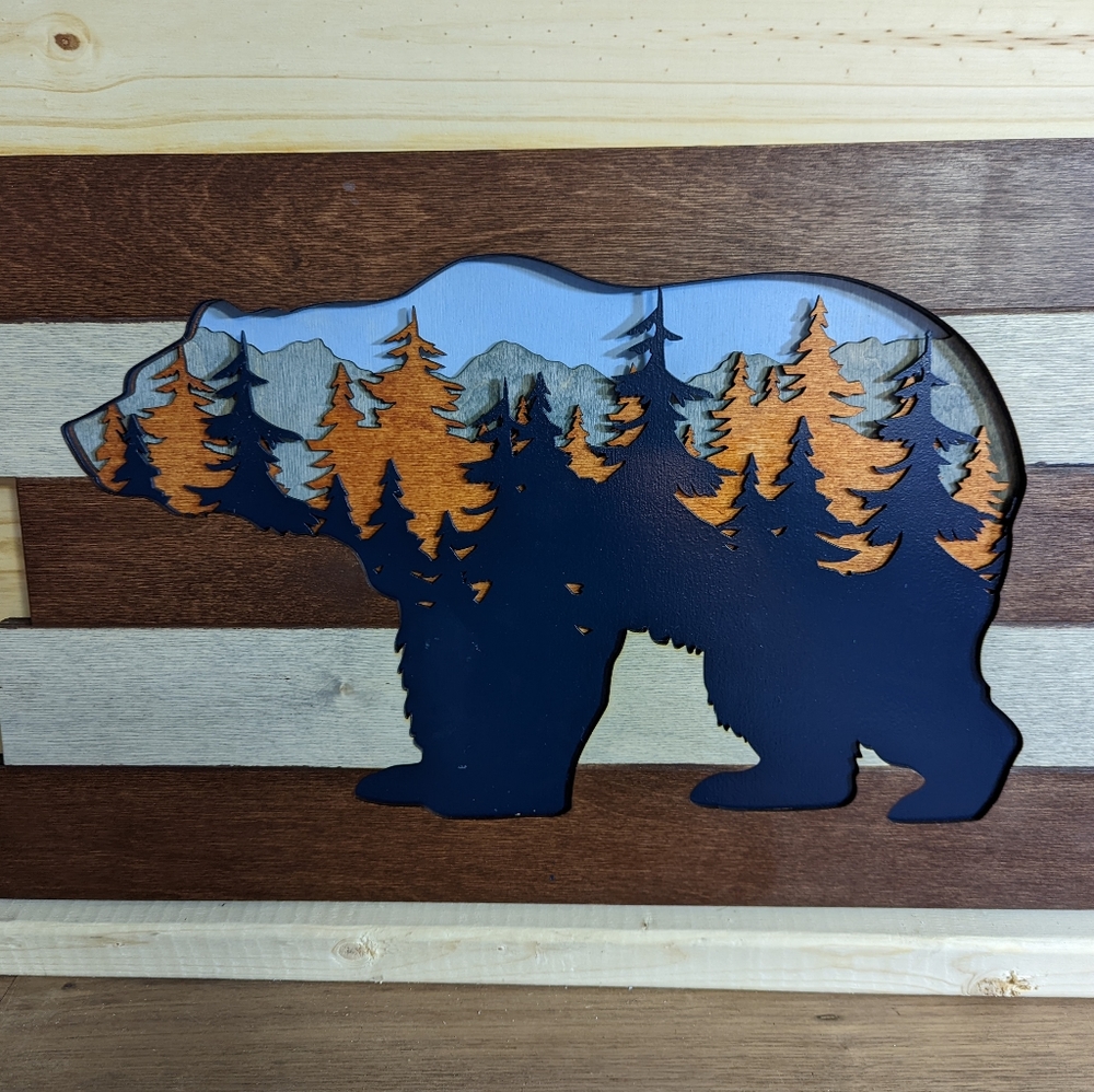 Wooden Layered Bear Wall Decor